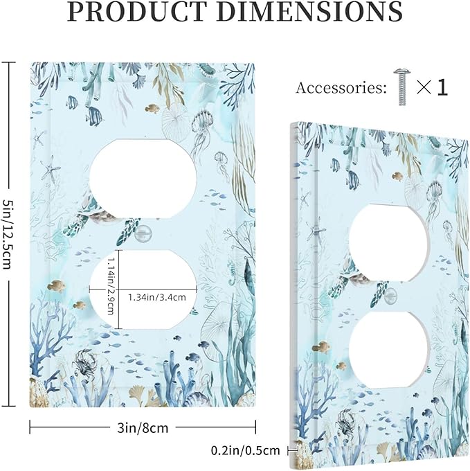 Outlet Covers Teal Blue Ocean Sea Turtle Seabed Plants 1 Gang Duplex Light Switch Cover Electrical Receptacle Faceplate Wall Plate Decorative Switch Plates for Bathroom Kids room Decor