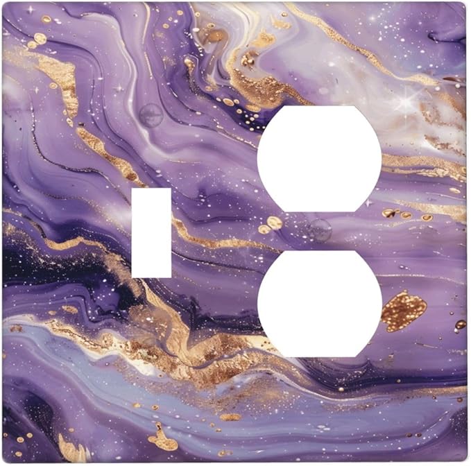 Luxury Marble Texture Purple And Gold Abstract Print Wallplates 1 Toggle 1 Duplex Switch Plate Electrical GFCI Faceplate Decorative Light Switch Covers for Bathroom Home Decor