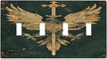 Medieval Retro Golden Eagle Totem Light Switch Covers Quad Toggle 4 Gang Wall Plate Decorative Switch Plates Electrical Faceplate for Bedroom Living Room Decor