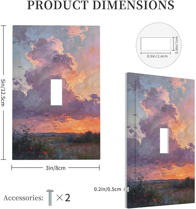 Abstract Sunset Dusk Natural Scenery Wild Flowers Decorative Light Switch Cover 1 Gang Single Toggle Device Electrical Faceplate Switchplates Decorator Outlet Wall Plate for Farmhouse Bedroom Decor