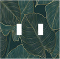 Gold Tropical Green Botanical Palm Leaves Decorative Switch Plates 2 Gang Double Toggle Outlet Light Switch Cover Wall Plate Electrical Faceplate for Bedroom Living Room Decor