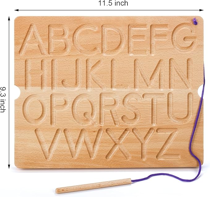 Suwimut Number & Letter Tracing Board, Portable Wooden Alphabet Learning Sensory Pad Board Montessori Toys for Kids Age 3-5, Double Sided Writing Tools for Beginner Preschool Classroom 3+ Years Old
