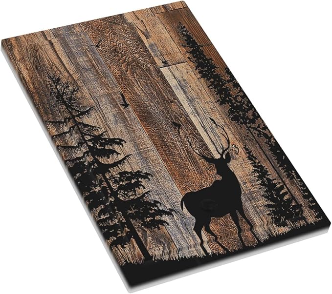 Light Switch Cover Plate Rustic Forest Antler Elk Deer Silhouettes Animals Wood Grain 1 Gang No Device Blank Electrical Wall Plates Faceplate Decorative Switch Plate for Farmhouse Home Decor