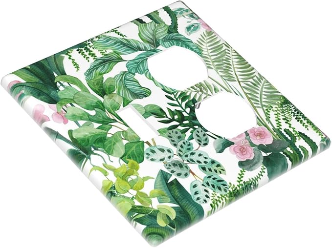Tropical Palm Leaves Green Jungle Botanical Floral Flowers Wallplates 1 Toggle 1 Duplex Switch Plate Electrical GFCI Faceplate Decorative Light Switch Covers for Bedroom Living Room Decor