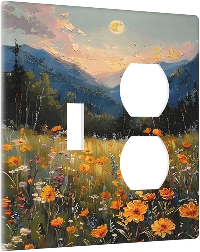 Sunset Wild Flower Field Floral Nature Landscape Wallplates 1 Toggle 1 Duplex Switch Plate Electrical GFCI Faceplate Decorative Light Switch Covers for Farmhouse Bedroom Decor