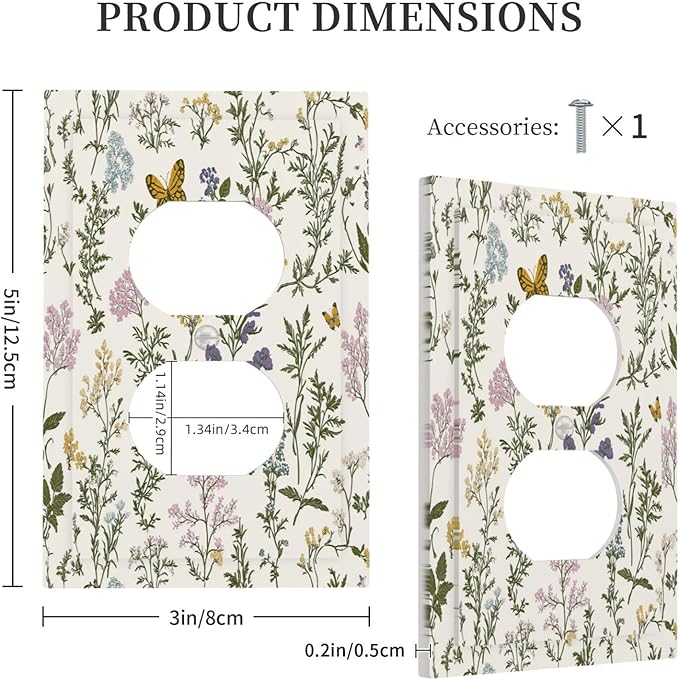 Outlet Covers Vintage Colorful Flowers Butterfly Floral 1 Gang Duplex Light Switch Cover Decorative Switch Plates Electrical Receptacle Faceplate Wall Plate For Bed Room Living Room Decor