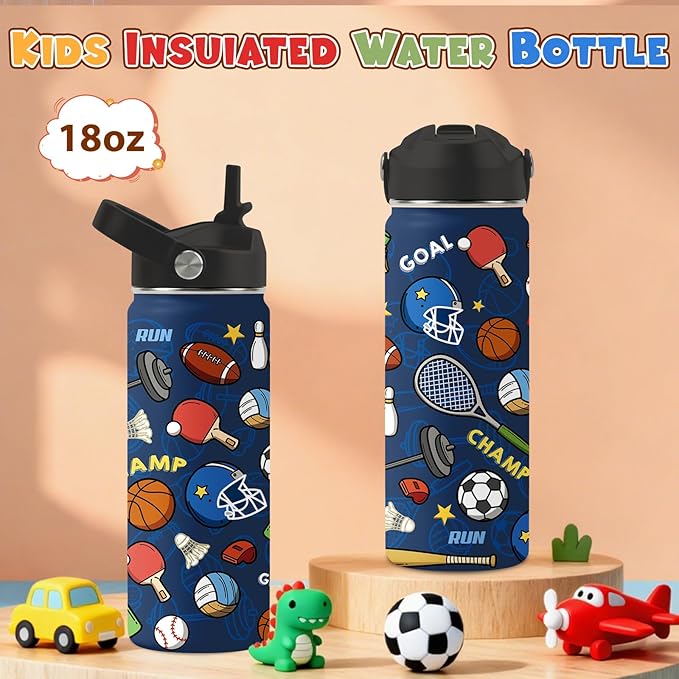 Sports Gifts for Men & Women - 18oz Water Bottle with Straw Lid, Stainless Steel Insulated Tumbler, Leakproof, BPA-Free, for Her, School, Travel - Sport Lovers Birthday Gift Cup (1pc)