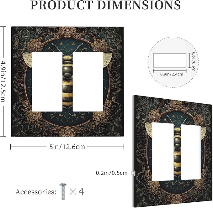 Decorative Outlet Covers Mid Century Bee Dark Floral 2 Gang Double Gfci Rocker Electrical Wall Panels Light Switch Cover Plate For Home Office Decor