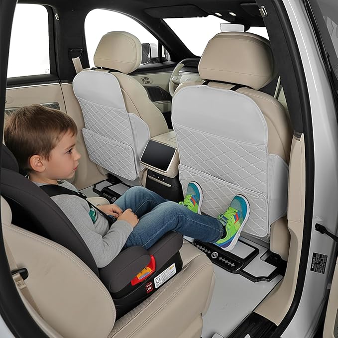 TAIKOO Seat Back Protector + Large Capacity Pocket Storage Organizer,Preventing the Impact of Children Stepping on the Seat Backrest (Cream White)