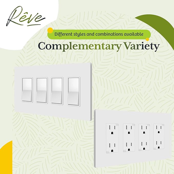TG Screwless Decorator Wall Plates Child Safe Outlet Covers, Size 4-Gang 4.50" H x 8.10" L, Unbreakable Polycarbonate Thermoplastic, UL Listed, Glossy, White (1 Pack)
