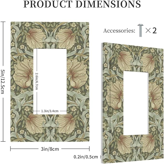 William Morris Pimpernel Flowers Single Light Switch Cover Plate Vintage Floral Green Botanical 1 Gang Rocker Switchplate Decorative Electrical GFCI Wallplate for Country Bedroom Home Décor