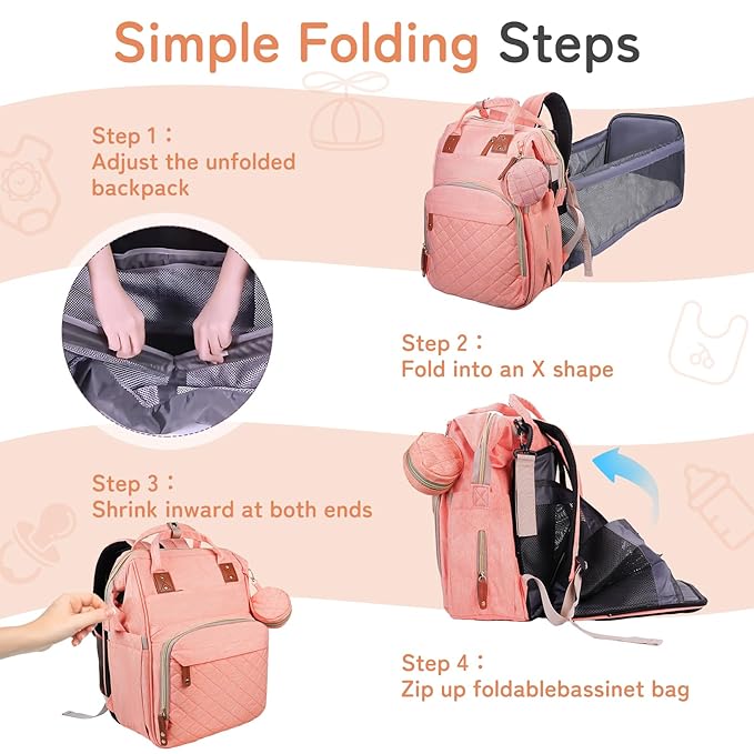 GurZinn Diaper Bag Backpack with Changing Station Portable 3 in 1 Multifunction Backpack Travel mommy bag Stroller Pink