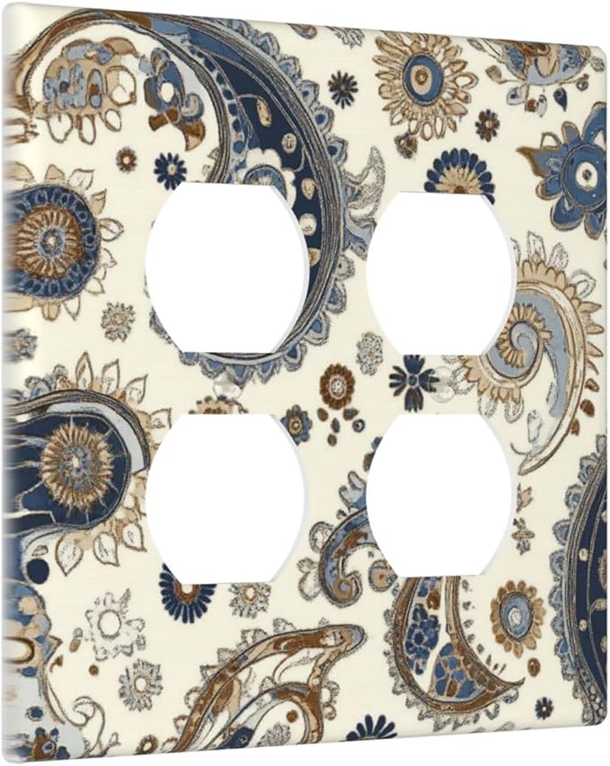 Outlet Covers Doodle Style Floral Abstract Teardrop 2 Gang Double Duplex Decorative Light Switch Covers Electrical Wallplates Socket Faceplate For Bed Room Living Room Decor