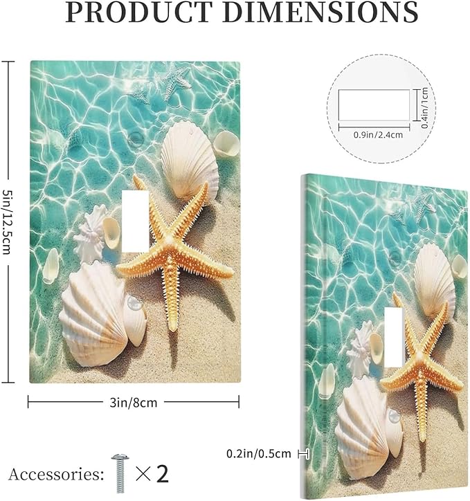 Decorative Light Switch Cover Sea Shells And Star Fish In Ocean Beach 1 Gang Single Toggle Device Electrical Faceplate Switchplates Decorator Outlet Wall Plate For Bathroom Home Decor