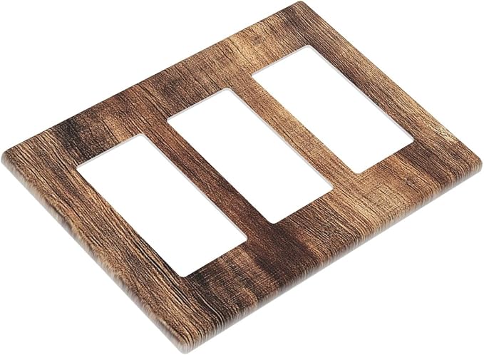 Light Switch Covers Vintage Rustic Brown Wood Grain 3 Gang Rocker Electrical GFCI Decorative Triple Outlet Wall Plate Cover Switchplate for Bedroom Farmhouse Decor
