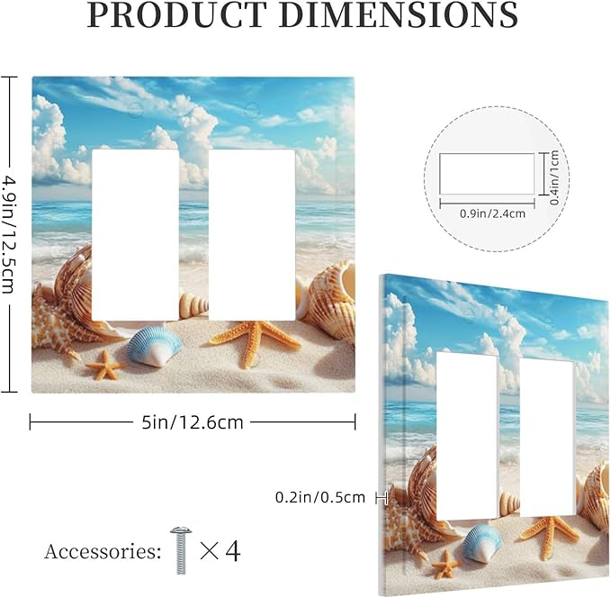 Beach Coastal Seashore Sea Starfish Shell Sand Decorative Outlet Covers 2 Gang Double GFCI Rocker Electrical Wall Panels Light Switch Cover Plate for Bathroom Home Decor