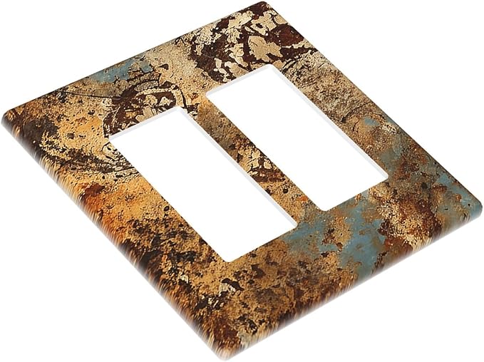 Outlet Covers Shabby Old Rusty Antique Brass Copper Print 2 Gang Double Rocker Light Switch Cover Plate Decorative Wall Plate GFCI Socket Cover Electrical Switch Plate Covers for Kitchen Home