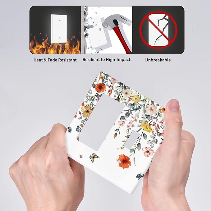 Colorful Butterfly Blossom Flower Floral 2 Gang Single Toggle/Decorator Combination Light Switch Cover Decorative Combo 1-Toggle/1-GFCI/Rocker Wall Plate Cover