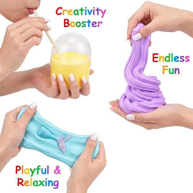 9 Pack Slime Kit - with 3 Jelly Cube Crunchy Slime and 6 Butter Slime, Non-Sticky, Mess-Free, Stress Relief Clear Slime - Toys for Girls and Boys - Party Favor, Stress Relief Toy, Classroom Reward