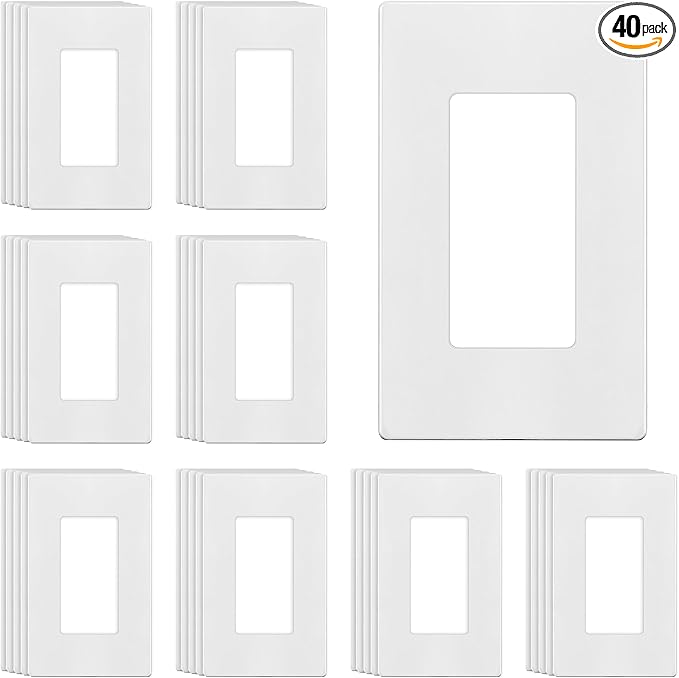 TG Screwless Decorator Wall Plates Child Safe Outlet Covers, Size 1-Gang 4.50" H x 2.75” L, Unbreakable Polycarbonate Thermoplastic, UL Listed, Glossy, White (40 Pack)