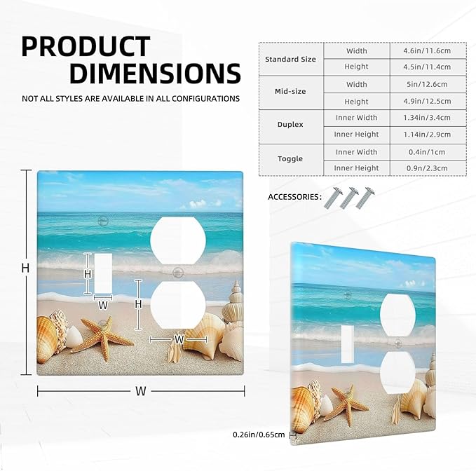 Wallplates Seashells Beach Starfish Scallop 1 Toggle 1 Duplex Switch Plate Electrical Gfci Faceplate Decorative Light Switch Covers For Bathroom Home Decor