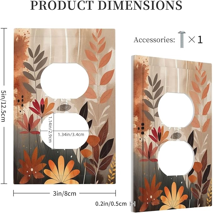 Boho Minimalist Vintage Wildflowers Plant Floral Art Watercolor Outlet Covers 1 Gang Duplex Electrical Receptacle Faceplate Light Switch Cover Wall Plate Decorative Switch Plates for Bedroom