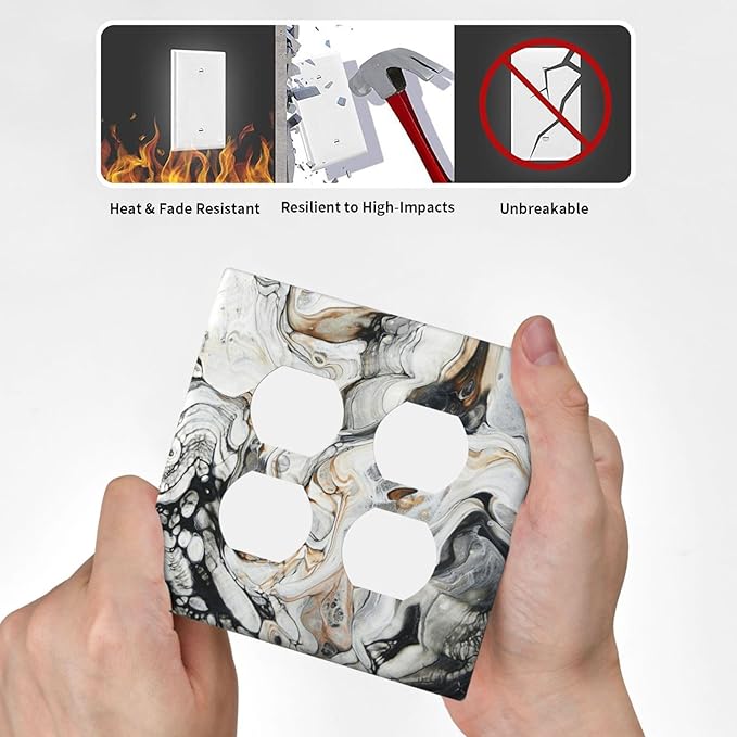 Black Gold Marble Texture Modern Abstract Print Outlet Covers 2 Gang Double Duplex Decorative Light Switch Covers Electrical Wallplates Socket Faceplate for Bathroom Kitchen Decor