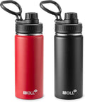Water Bottle 2 Pack 16 oz Stainless Steel Vacuum Insulated Water Bottle Wide Mouth Sports Flask with Leakproof Spout Lid (Canyon Red-Black)
