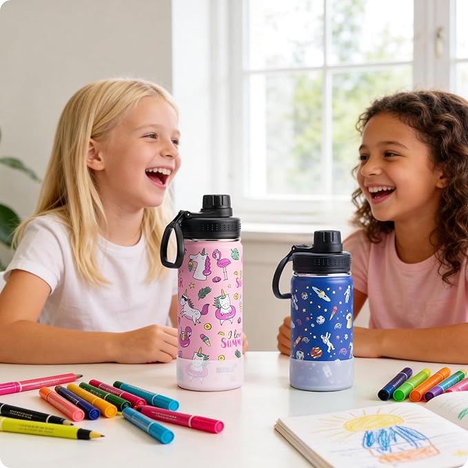 16 oz Water Bottle-Stainless Steel Double Walled Vacuum Insulated Water Bottle for Girls School-BPA Free, Flamingo Pink