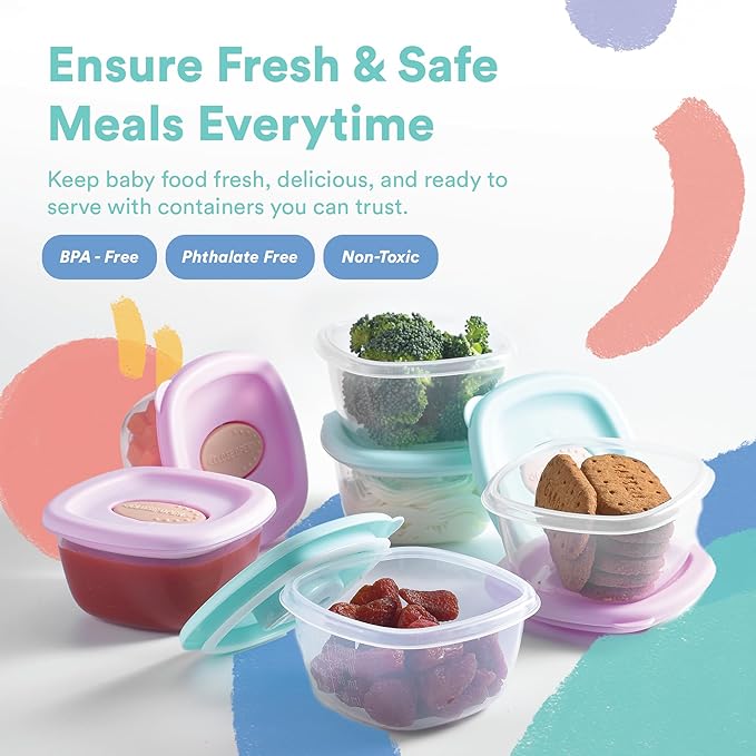 Liname Silicone Baby Food Containers (6 Pack) - Baby Food Storage Containers with Ventilation Valve for Reheating & Rubber Bottom for Easy Frozen Food Release - Baby Led Weaning & Feeding Essentials