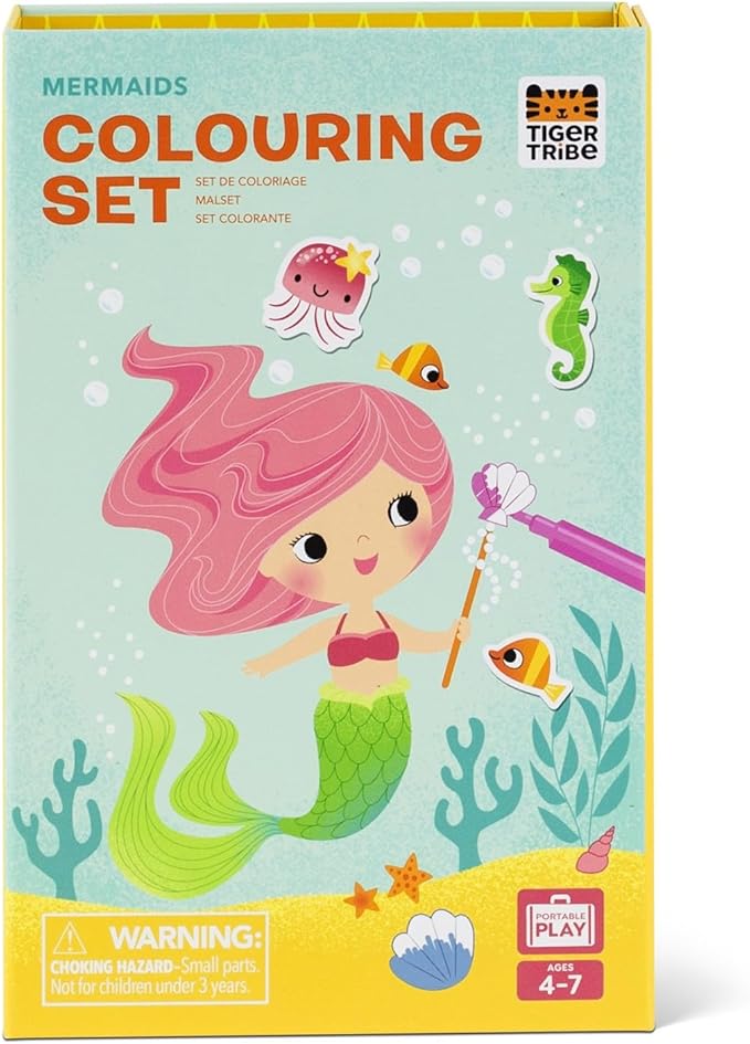 Tiger Tribe Coloring Set - Mermaids, Activity Set for Kids, incl. Stickers & Markers Portable Storage Box, Perfect for Travel, Great Gift