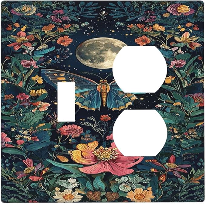 Outlet Covers Bohemian Moon Butterfly Floral 1 Toggle 1 Duplex Switch Plate Covers Electrical Light Switch Cover Plate Decorative Wall Plate Socket Cover for Bedroom Cabin Decor
