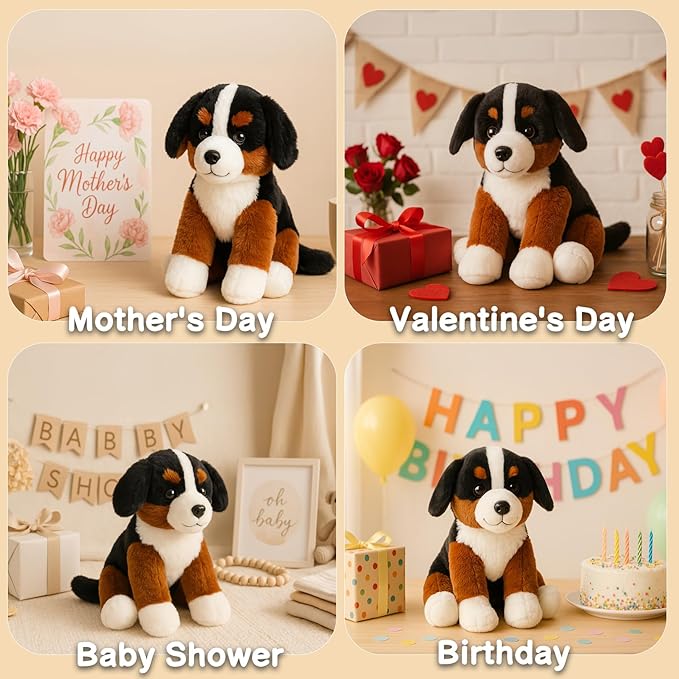 WEIGEDU Bernese Mountain Dog Stuffed Animals Puppy Plush Toys for Boy Girl Kids Gift Birthday, 12 inches
