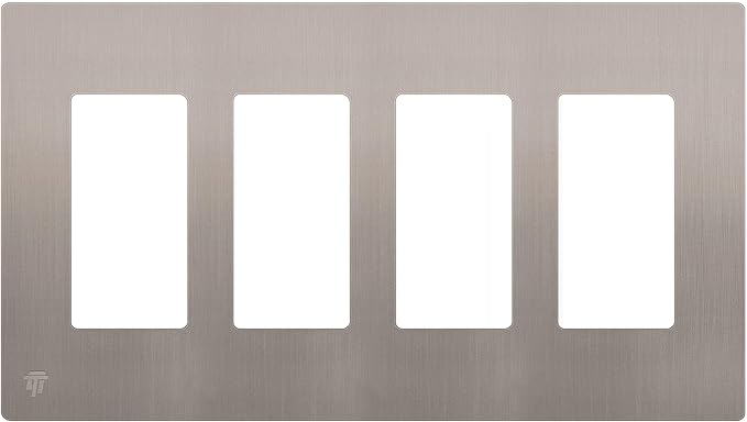 ENERLITES Elite Series Screwless Decorator Wall Plate Child Safe Outlet Cover, Gloss Finish, Size 4-Gang 4.68" H x 8.30" L, Unbreakable Polycarbonate Thermoplastic, SI8834-BNK, Brushed Nickel