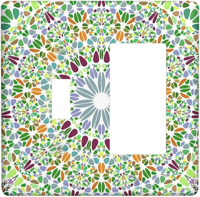 Mandala Flower Abstract Round Mosaic Floral Outlet Covers 1 Toggle 1 Rocker Combination Decorative Wall Plate Electrical Switch Plates Light Switch Cover Plate for Bedroom Living Room Decor