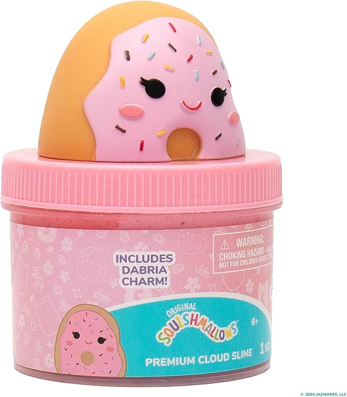 Original Squishmallows Dabria The Donut Premium Cloud Slime, Donut-Scented, 8 oz., Storage Container with Figurine Topper, Rubber Charm, Goodie Bags Stuffers, Kids Party Favors, Sensory Toys