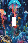 Jellyfish Sea Turtle Fantasy Ocean Coral Underwater World Decorative Light Switch Cover 1 Gang Single Toggle Device Electrical Faceplate Switchplates Decorator Outlet Wall Plate for Nursery Kids Room