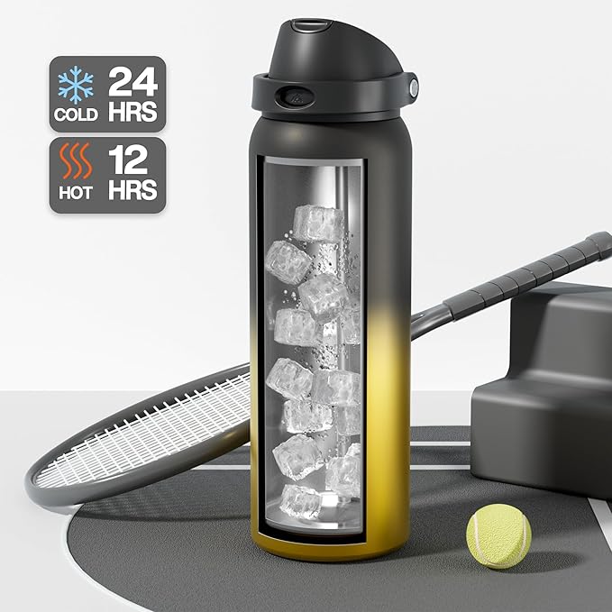 POWCAN 40 oz Insulated Water Bottle: 2-in-1 Push-Button Spout & Quick-Flip Straw Lid, Leakproof, Keep Cold 24Hrs, BPA-Free, Stainless Steel Water Bottle for Sports, School, Travel, Gym, Gift (King)