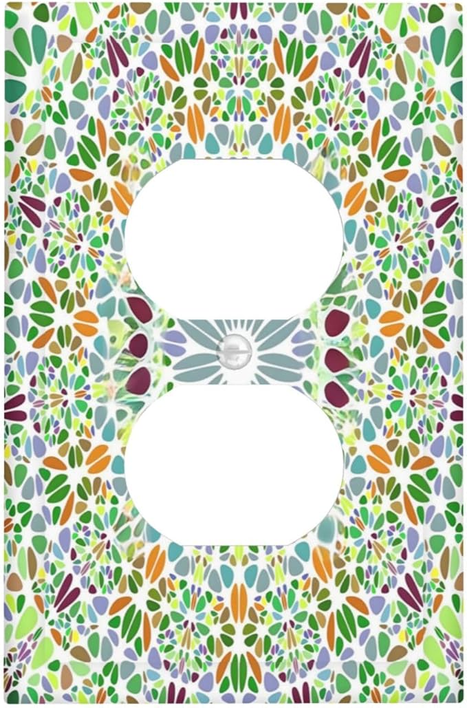 Mandala Flower Abstract Round Mosaic Floral Outlet Covers 1 Gang Duplex Light Switch Cover Decorative Switch Plates Electrical Receptacle Faceplate Wall Plate for Bedroom Living Room Decor