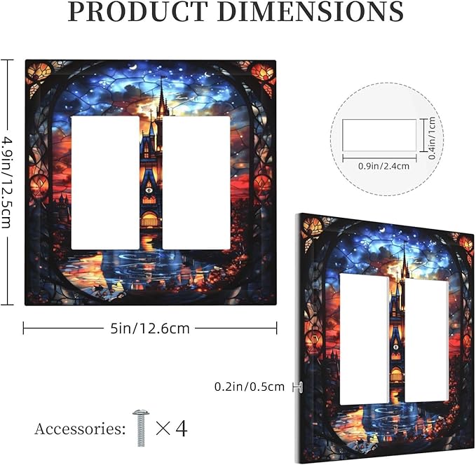 Medieval Fantasy Castle Magic Academy Decorative Outlet Covers 2 Gang Double GFCI Rocker Electrical Wall Panels Light Switch Cover Plate for Kids Room Bedroom Decor