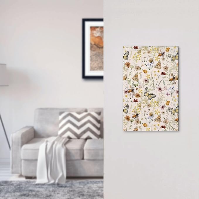 Vintage Butterflies Single Blank Wall Plates Decorative Colorful Wildflower No Device Faceplate Cute Bees Light Switch Cover Art Panel Beige Flower Leaves Dimmer Decor for Bedroom Kidroom Bathroom