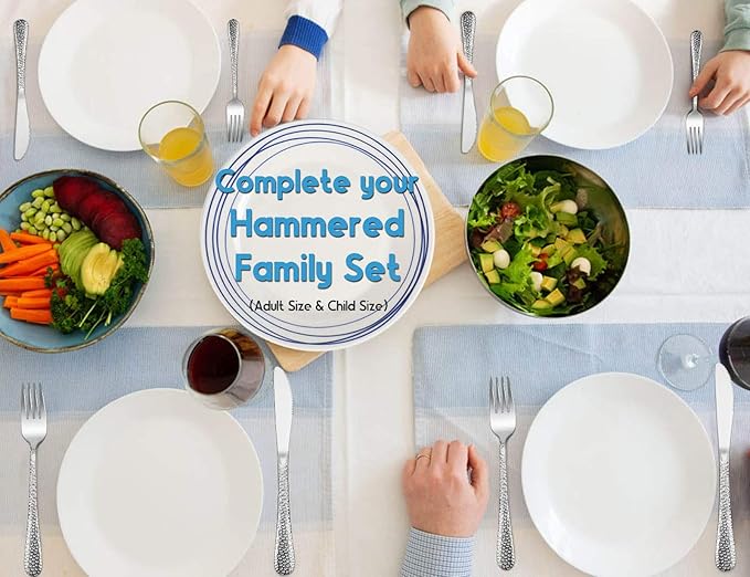 12 Piece Kids Utensils Silverware Set, E-far Stainless Steel Hammered Toddler Cutlery Child Flatware Progress Set, Small Adult Diet Tableware Include Fork Spoon Knife, Mirror Finished, Dishwasher Safe