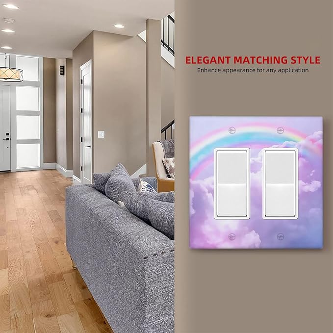 Outlet Covers Rainbow Sky with Clouds 1 Gang Duplex Light Switch Cover Plate Decorative Wall Plates Electrical Switchplate Receptacle for Bathroom Home Decor（2 Pack）