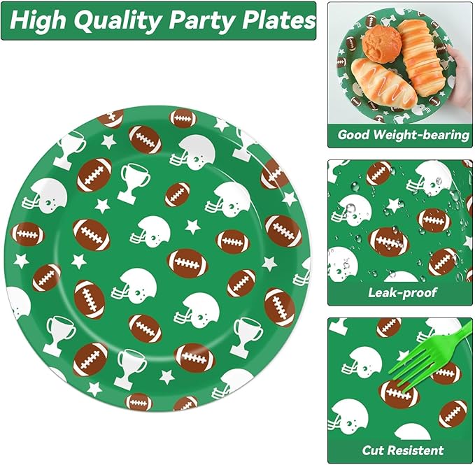 100 Pcs Football Party Plates Napkins Sports Rugby Party Decorations Disposable Paper Supplies Football Dessert Cake Dinnerware Tableware Football Theme Boys Baby Shower Birthday Party Favor Serves 25