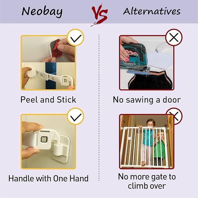 Neobay Child Proof Door Strap with Silicone Door Stopper. No Need for Baby-Gate. Keep Toddler Out and Let Cat in. Prevents Finger Pinch Injuries.