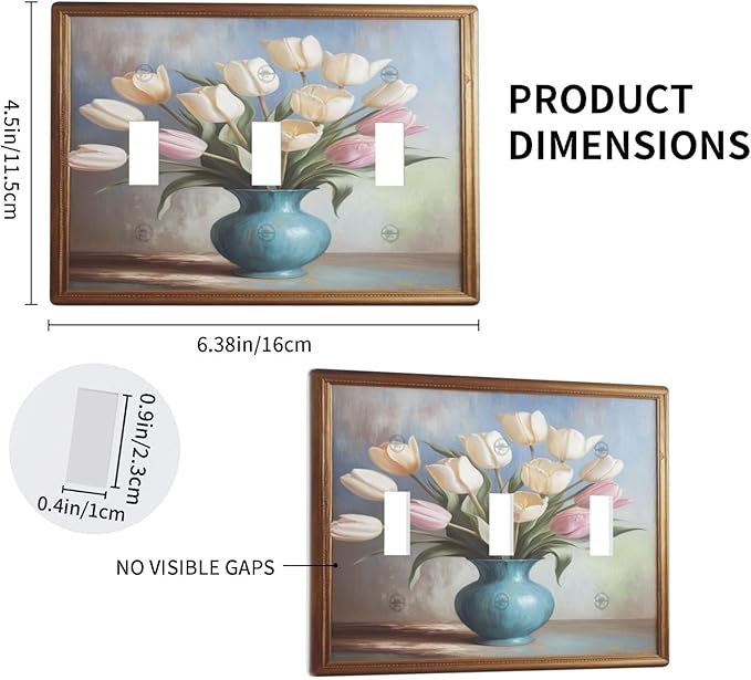 Decorative Art Light Switch Covers Tulips In Vase Walk 3 Gang Triple Toggle Wall Plate Decorative Switch plate Electrical Faceplate for Home Decor