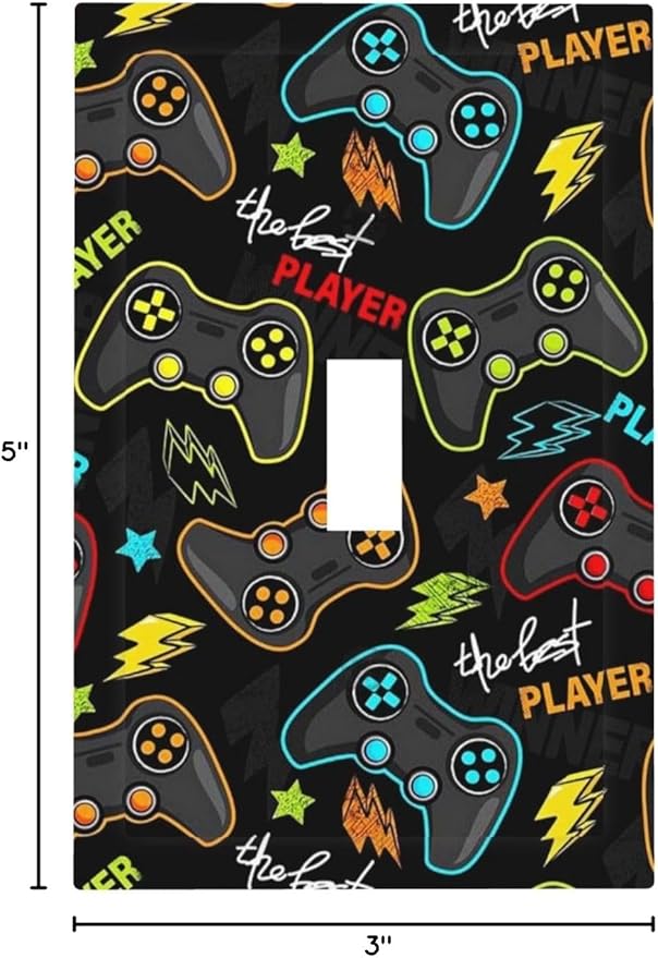 Funny Graffiti Video Games Controller Gaming Gamer Teen Kids Boys Gamepad 1 Gang Single Toggle Outlet Light Switch Wall Plate Outlet Cover Electrical Faceplate Decorative Switchplate Playroom Decor