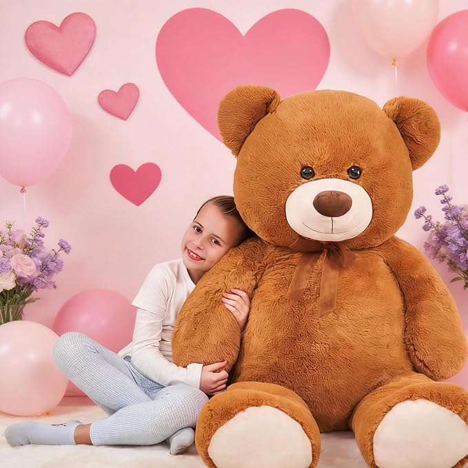 Toys Studio 51 inch Big Teddy Bear Cute Giant Stuffed Animals Soft Brown Bear Plush Toy for Girls Kids Birthday Gift Christmas Valentine's Day Mother's Day Baby Shower Decor