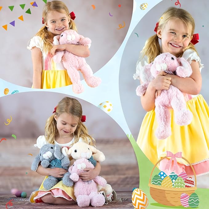 BENINY Easter Bunny Stuffed Animal 14" in Bulk, 3Pcs Cute Stuffed Bunny Rabbit Plush Toys Gift for Girls Kids, Grey/White/Pink