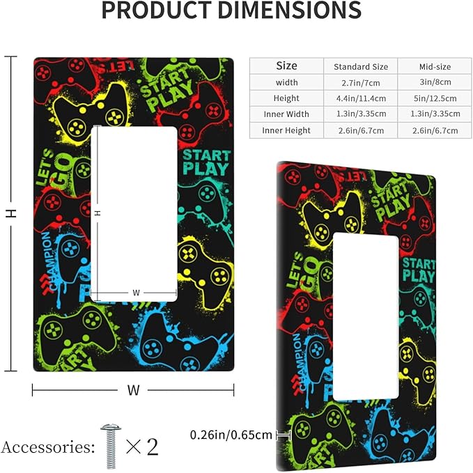Video Game Single Gang Rocker Light Switch Cover Plates Decorative Outlet Covers, 1 Gang Rocker Wall Plate